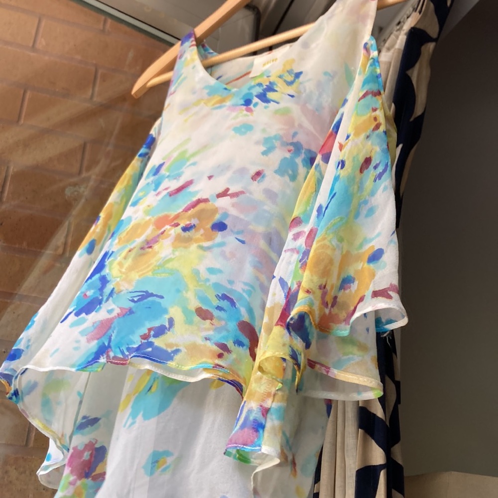 Anthropologie Maeve Foral Open Shoulder Silk Top